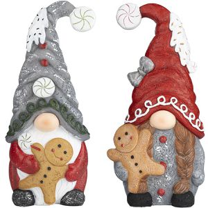Ideen-mit-Herz Weihnachtsfigur Wichtel mit Lebkuchenmännchen, Kunststoff, 11 x 23 cm / 10 x 23 cm, 2 Stück