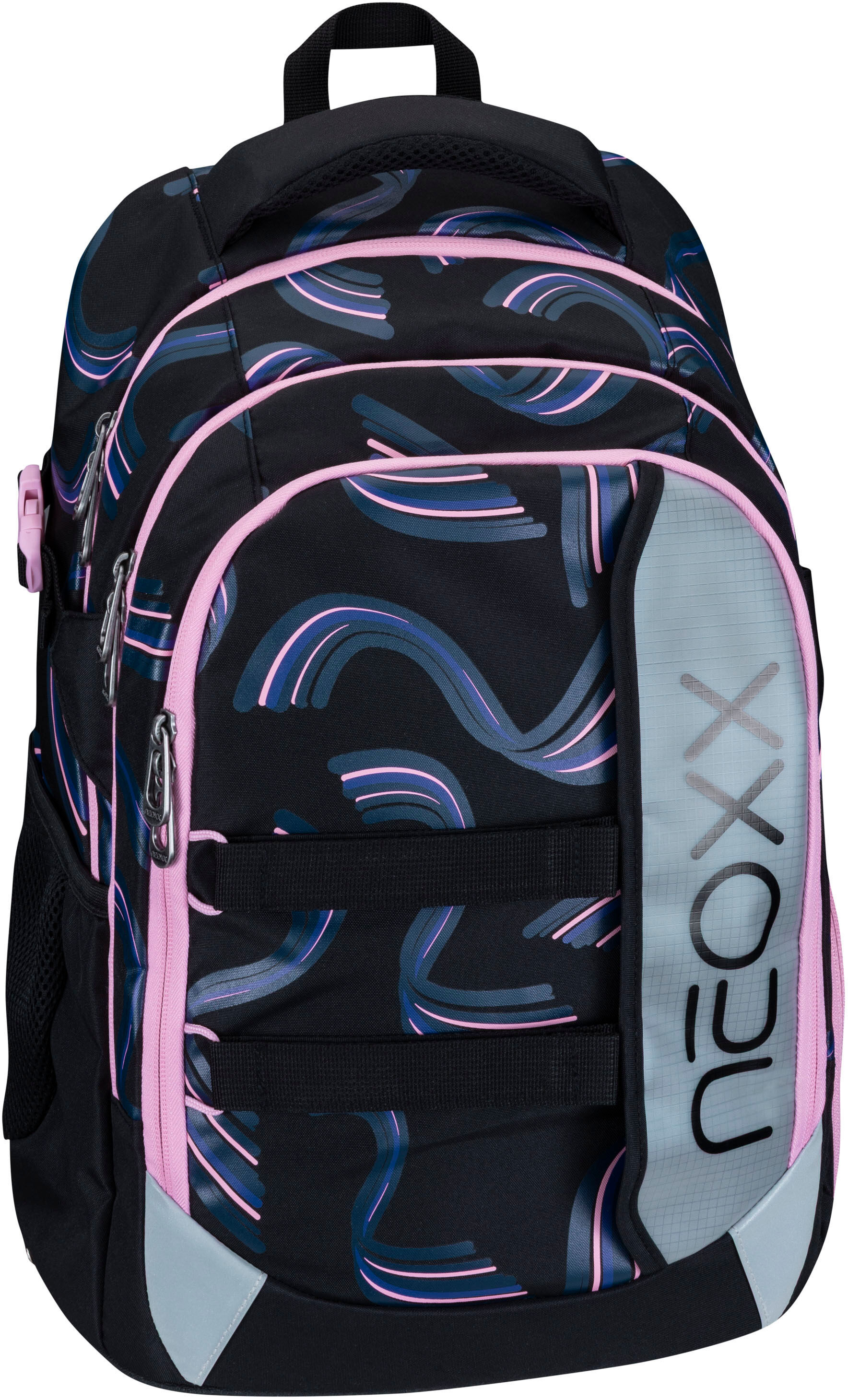 Schulrucksack NEOXX "Active Pro", Kinder, Gr. B/H/T: 31cm x 45,5cm x 24cm, schwarz (hello wave), Polyester, Rucksäcke Schulrucksack hello wave B/H/T: 31cm x 45,5cm x 24cm