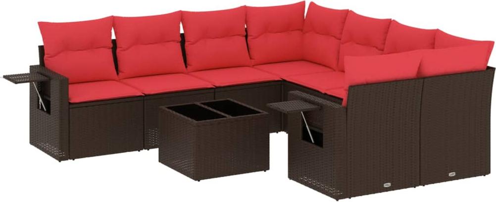 9-teiliges Gartensofa-Set mit Kissen, braun, Polyrattan