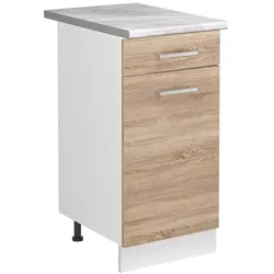 Vicco, Regal, Spülenunterschrank R-Line, Sonoma/Weiss, 40 cm Arbeitsplatte Marmor (40 x 60 x 81.60 cm)