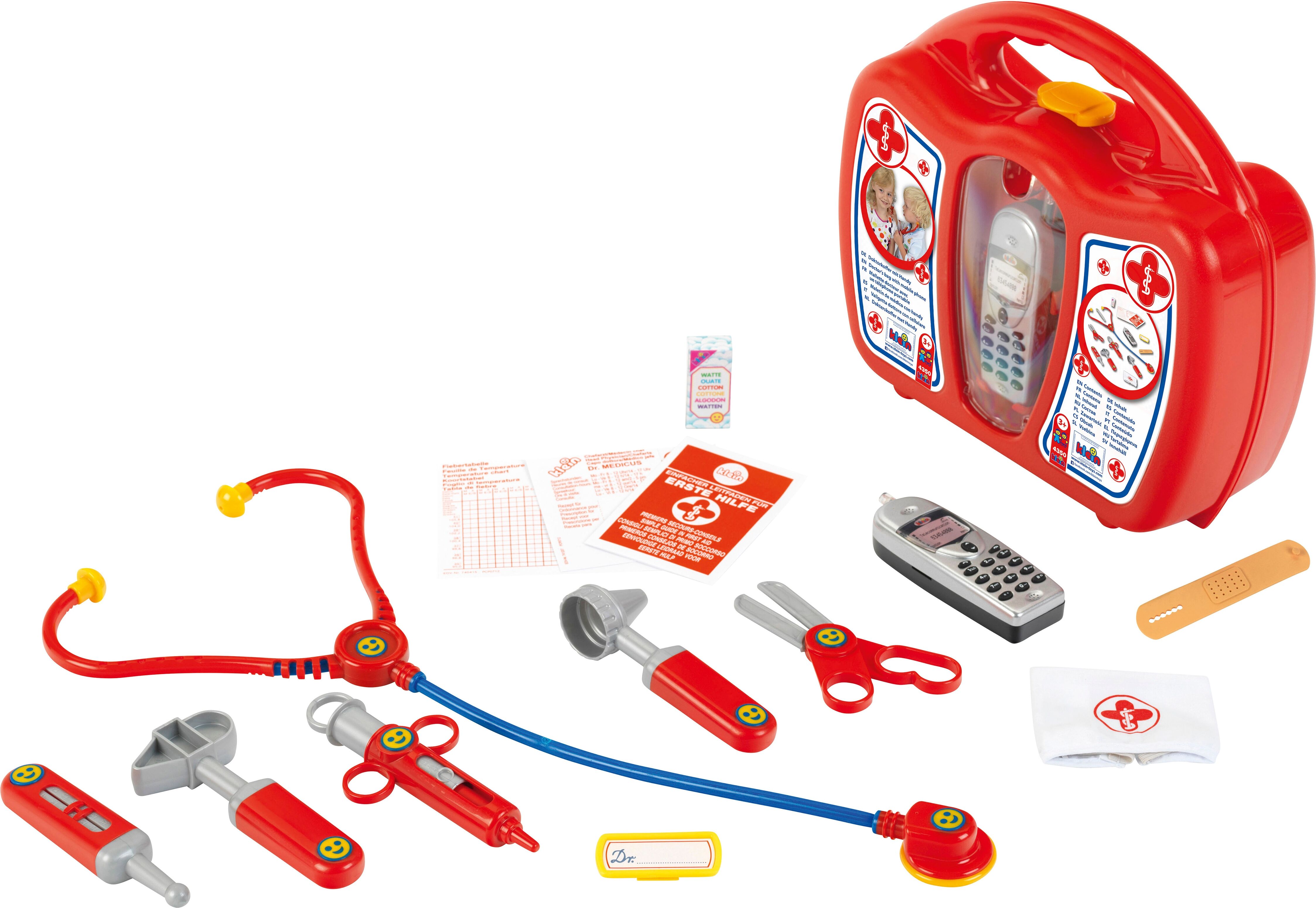 Spielzeug-Arztkoffer KLEIN, bunt, Rollenspielzeug, KinderB:27cm H:24cm T:10cm, Spielzeug-Arztkoffer, mit Handy, Made in Germany, B:27cm H:24cm T:10cm