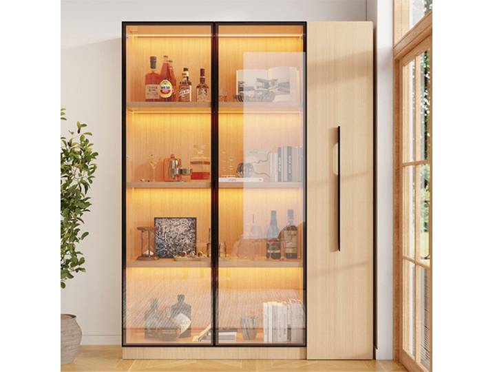 Piaenon - vitrine moderne 110x35x160cm avec LED portes en verre combinant bibliothèque et vitrine roulettes robustes