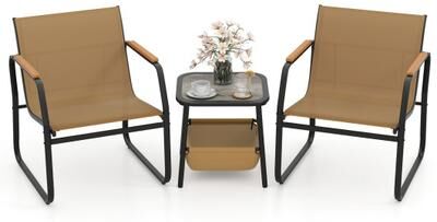 Costway 3 Pieces Patio Furniture Set Outdoor Bistro Conversation Set-Brown