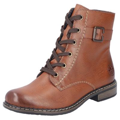 Schnürstiefelette RIEKER, Damen, Gr. 40, braun, Lederimitat, used, Schuhe Schnürstiefelette, Schnürboots, Klassik-Boots, Blockabsatz, in Used-Optik