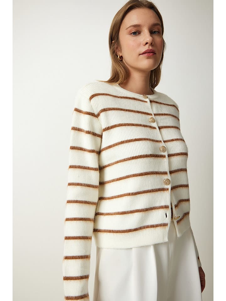 Happiness Istanbul Cardigan in Creme/ Hellbraun - onesize