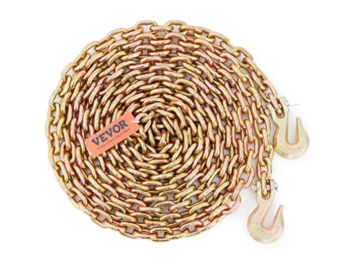 VEVOR Chaîne de Transport Crochets Capacité de Charge 2222 kg​​ Chaine de Reliure de Remorquage G80 8 mm x 6 m Revêtement Galvanisé en Acier au Manganèse pour Chantier de Construction\, Usine\, Quai