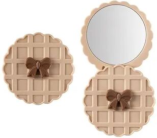 Quick Pick Pro Portable Waffle Shape Double Sided Makeup Mirror, Compact Pocket Handheld, Personalized Cosmetic Party Favor Gift beige