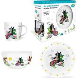 Trötsch, Kindergeschirr + Kinderbesteck, Geschirrset Maulwurf Motorrad 3-teilig