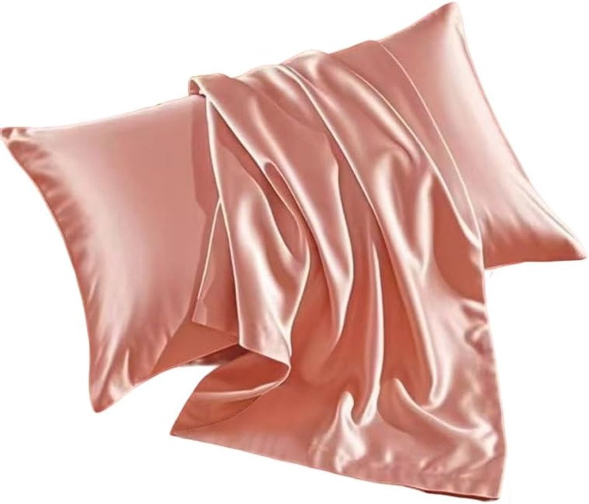 Verkoelende satijnen kussensloop van polyester in roze, 47 x 74 cm