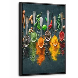 LEINWAND Bilder mit Rahmen - Kräuter - Gewürze - Löffel - 20x30