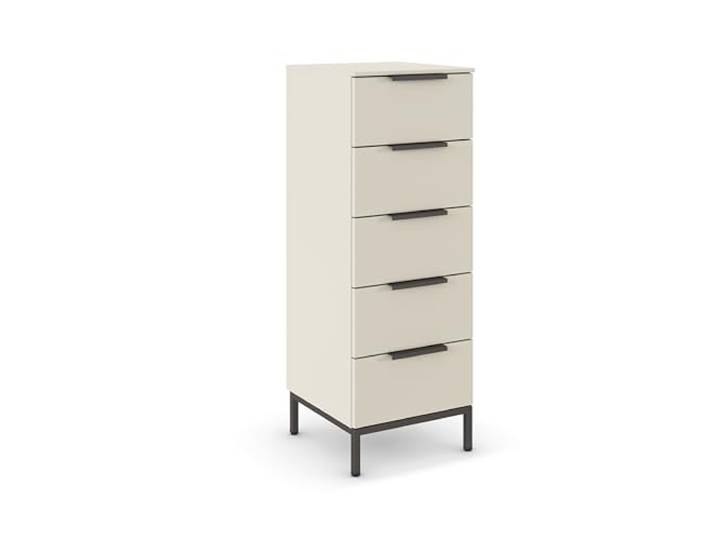 Rauch Möbel Flipp, Kommode, Farbe Beige, Breite 40 cm Sideboard, 5 Schubladen, Soft-Close, Griffe, Metallkufe Graphit für Schlafzimmer, Gästezimmer, Wohnzimmer