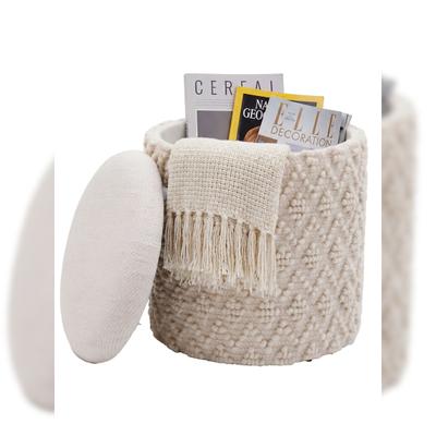 Sitzhocker RHONE Stoff mit Textilbezug mit Noppenstruktur Ø 40 x 45 cm Creme | Kadima Design