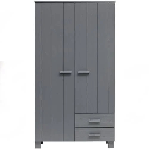 WOOOD Dennis Kast met Laden - Grenen en Staal - Grijs - B: 111 cm, D: 55 cm, H: 202 cm