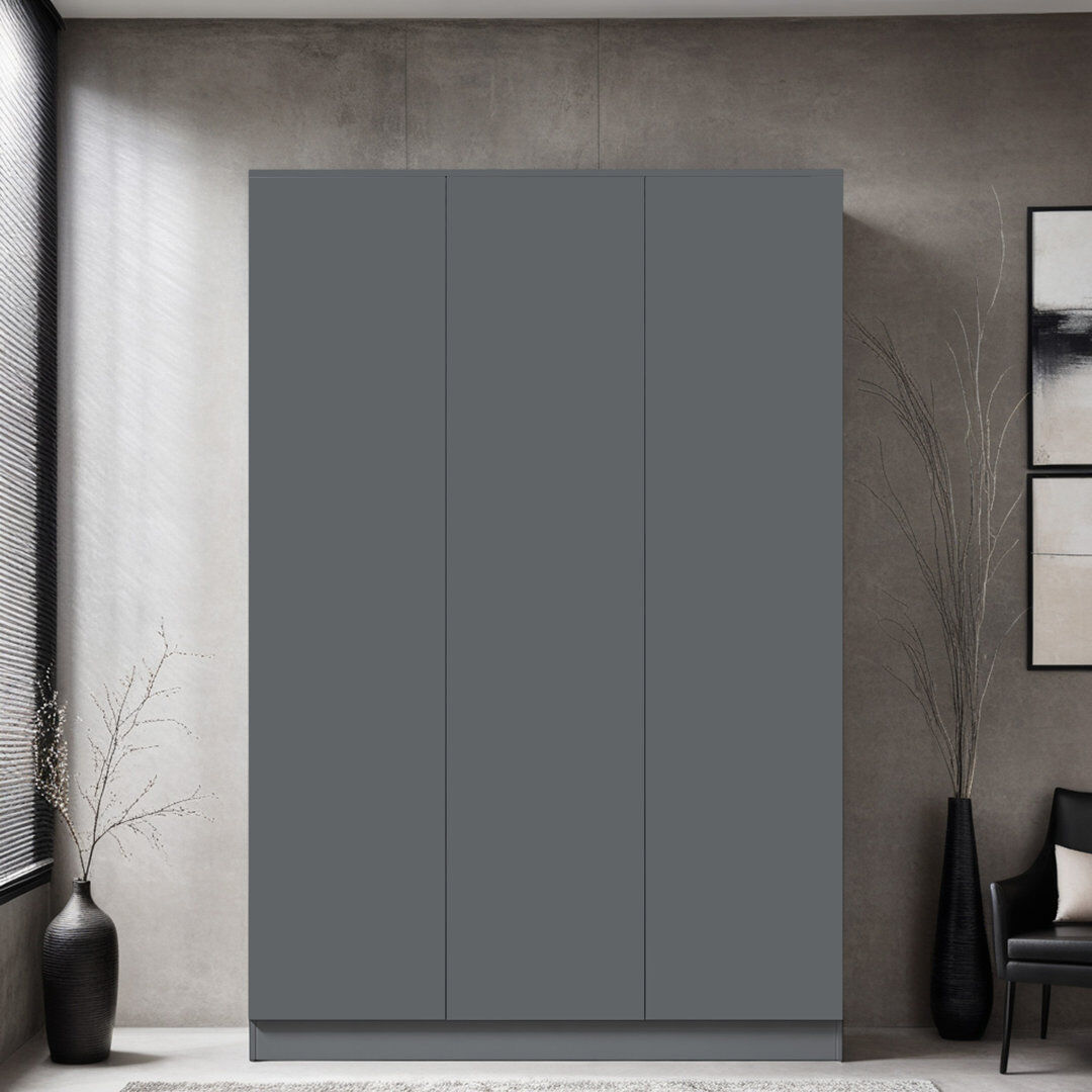 Hashtag Home Warren 3 Door Wardrobe - Matt Finish. Soft-Close Hinged Doors. Modern No-Handle Push-to-Open Feature 180cm H X 120cm W X 50cm D