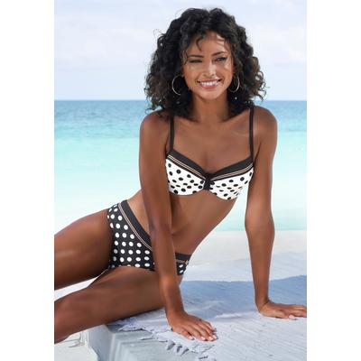 Bügel-Bikini LASCANA, Damen, Gr. 36, Cup B, schwarz (schwarz, creme), Recycling-Polyamid, gepunktet, Bikini-Sets Bügel-Bikini, mit süßen Tupfen