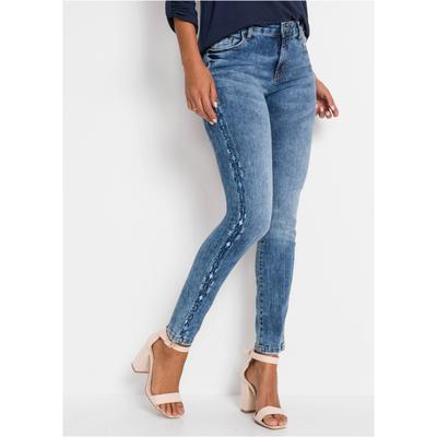 Skinny-fit-Jeans BONPRIX, Damen, Gr. 40, N-Gr, blau (blau denim), Obermaterial: 82% Baumwolle, 17% Polyester, 1% Elasthan, skinny fit, Jeans, Skinny fit Passform, Innenbeinlänge ca. 77,5 cm in Größe 38