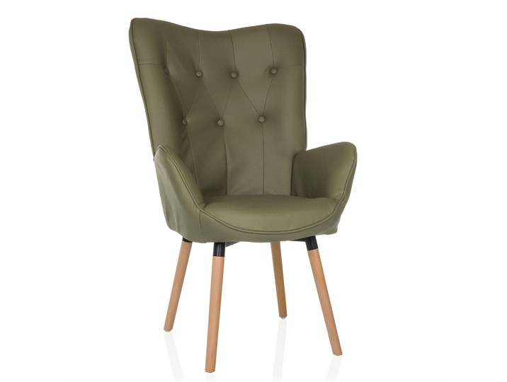 Fauteuil À Oreilles / Fauteuil Vintage Havenio I Tissu Vert Hjh Living