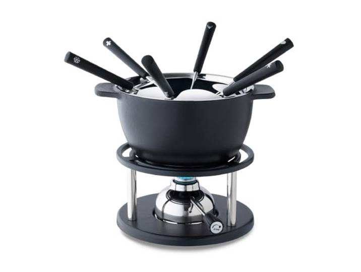 Kisag Fondue Set Twin Fuer 6 Personen - Kaesefondue Set mit Caquelon aus Gusseisen 18 cm 1700 ml induktionsgeeignet - Rechaud mit Gasbrenner 1100 Watt und 6 Fonduegabeln - Fondueset Kaesefondue Topf