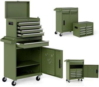 Costway 2-in-1 Rolling Tool Chest with 5 Sliding Lockable Drawers-Green