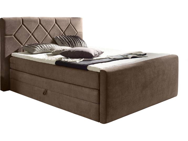 Boxspringbett HOME AFFAIRE Atlanta , grau (taupe), B:140cm L:221cm, Kunststoff, Massivholz, Stoff, Komplettbetten, Boxspringbett, inklusive Topper und Bettkasten