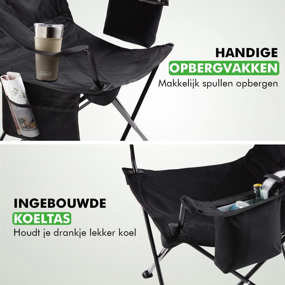 Travelhawk Campingstoel XL - Opvouwbaar - Zwart