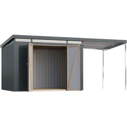 Karibu Metall Gerätehaus Iridium anthrazit Doppeltür B 290 x T 209 cm (Iridium 3) zzgl. 200 cm Anbaudach