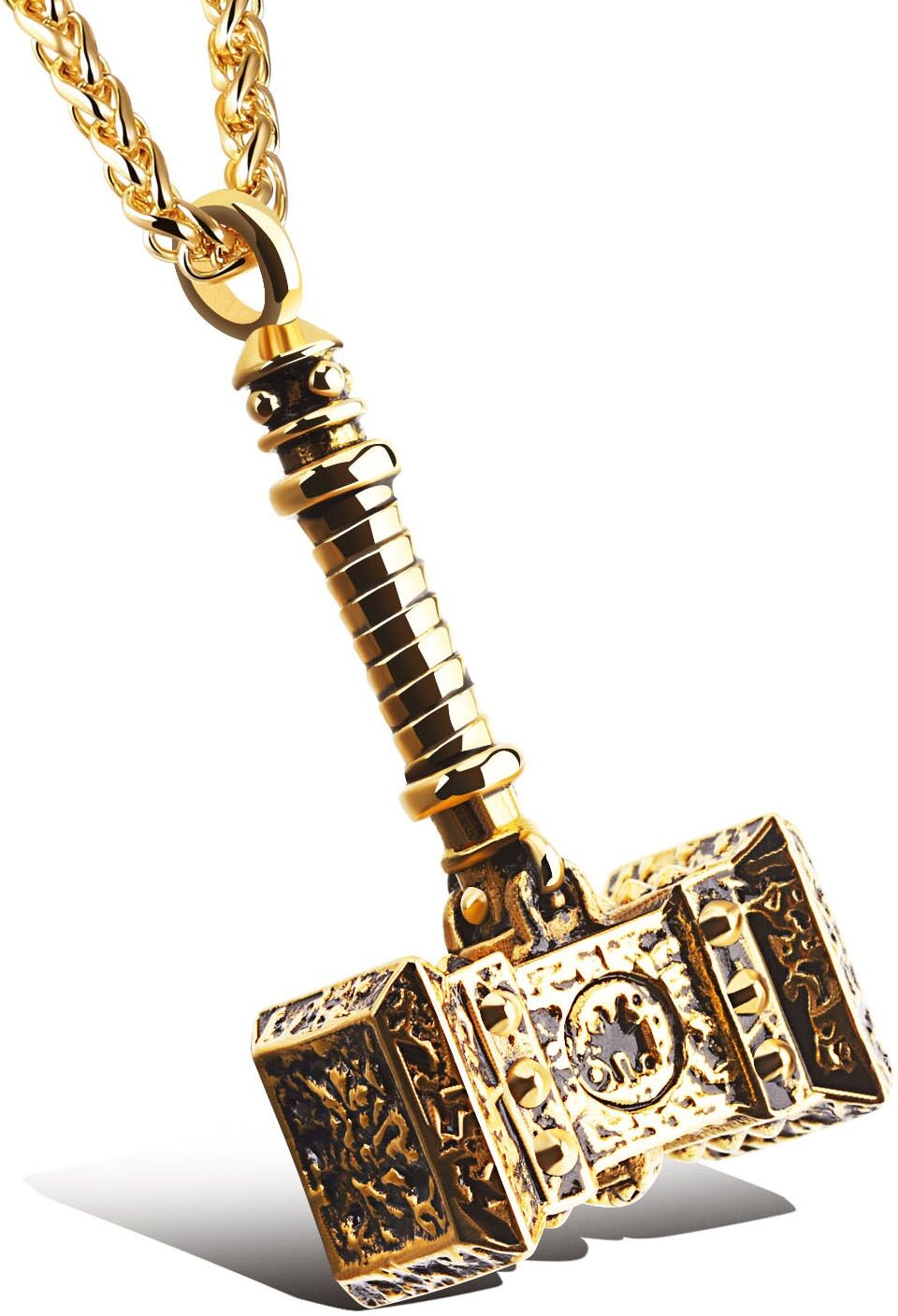 Kette mit Anhänger FIRETTI "Schmuck Geschenk Hammer, strukturiert", schwarz (gelbgoldfarben, schwarz), Halsketten, Herren, Edelstahl, L: 55 B: 3mm, Kette mit Anhänger, B:3mm gelbgoldfarben, schwarz Edelstahl, L: 55 B: 3mm