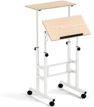 Costway Height-adjustable Mobile Standing Desk with Split Top and Adjustable Angle-Natural