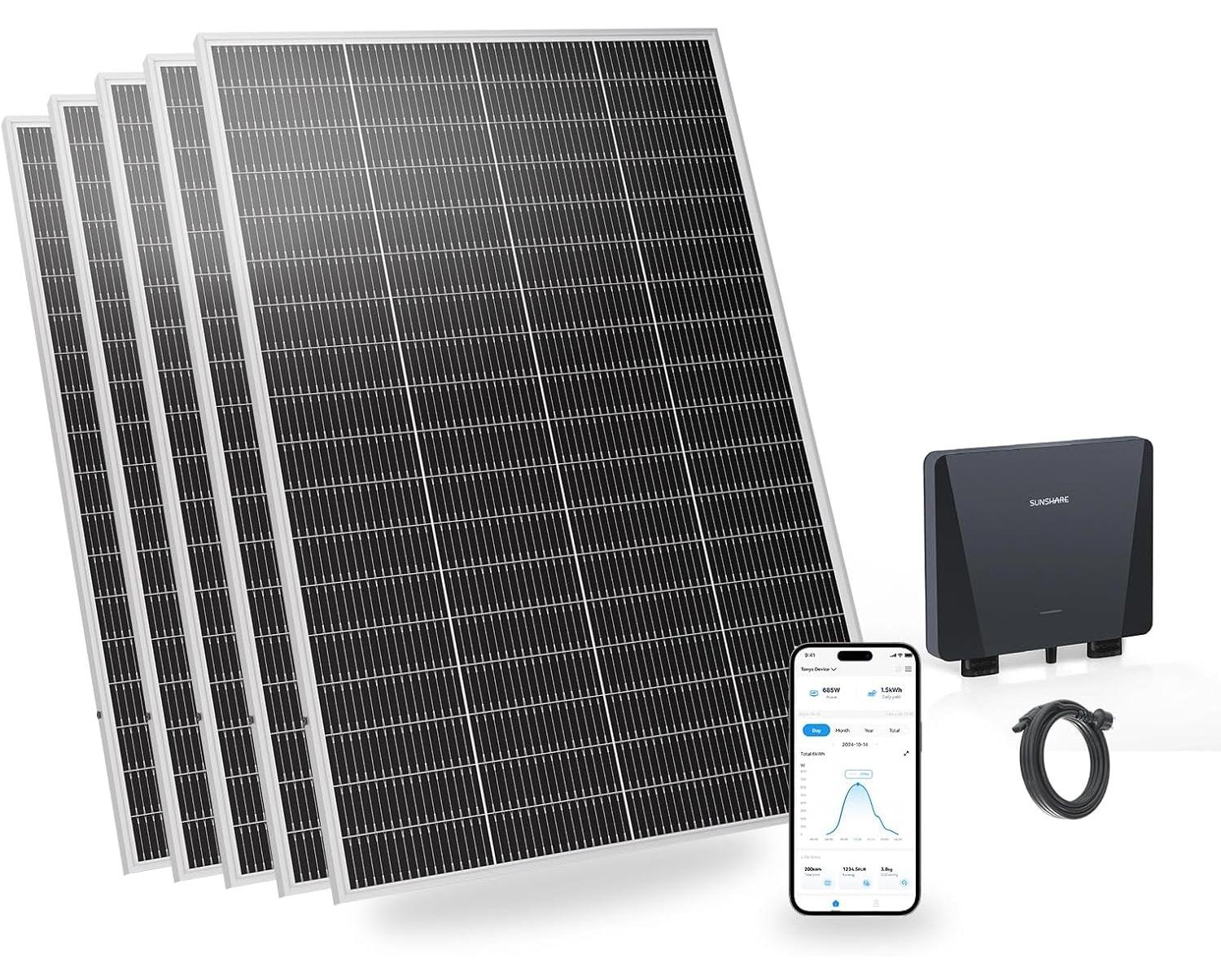 SUNSHARE Ray Lite 1000 W PV-Anlage mit Solar Panel + Smart Mikro-Wechselrichter