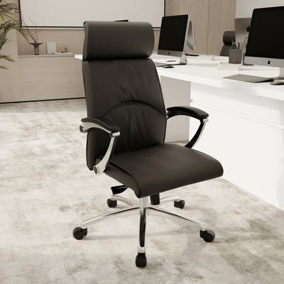 LeisureMod Vantage High-Back Leather Executive Office Chair - Polished Aluminum Frame - Adjustable Swivel & Tilt Computer Desk Chair