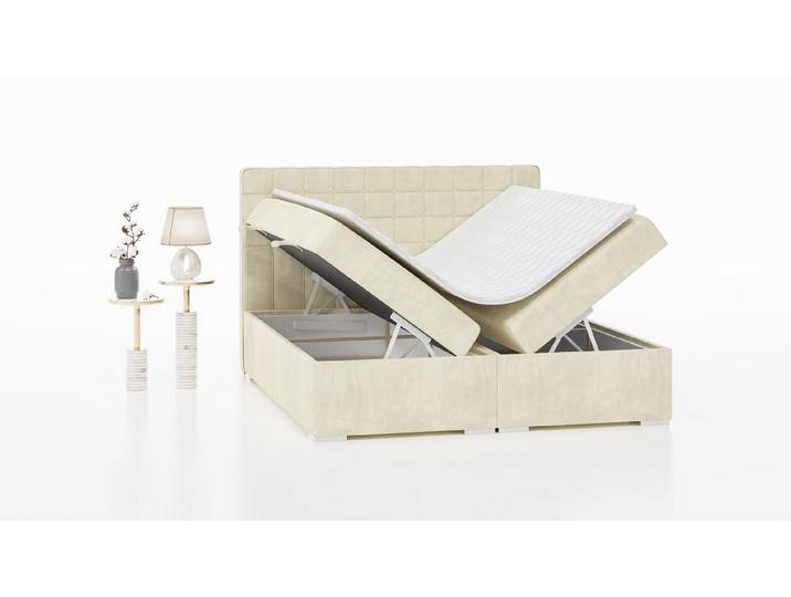 JVmoebel Boxspringbett Beige Boxspringbett mit hohem Kopfteil und Stauraum (1-St)