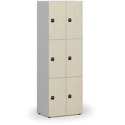 Holzspind S4 mit Ablagefächern, 6 Fächer, zerlegt, RFID-Schloss, grau/Birke