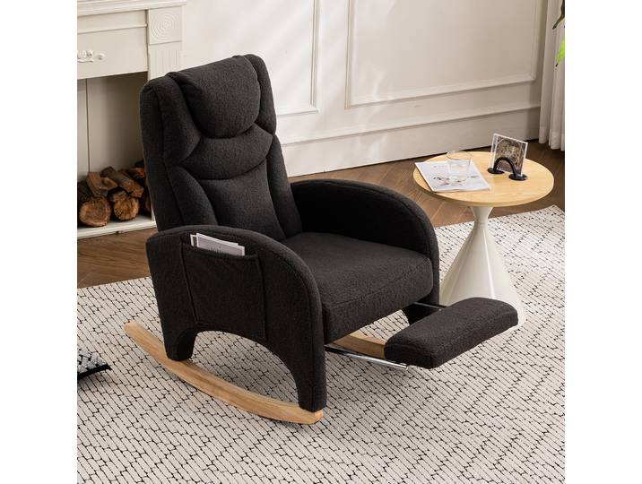 Chaise Berçante 66x125x101 Cm Gris Foncé En Lammfell-optik Avec Repose-pieds Pliable