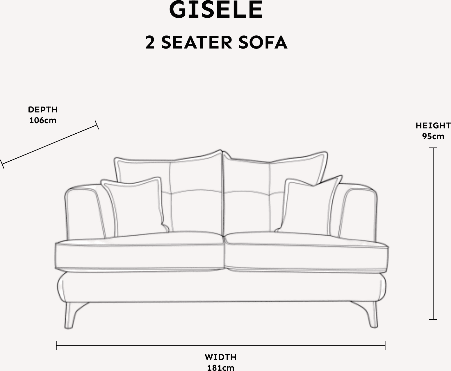 Gisele Oyster & Taupe Textured Chenille Sofa Range with Walnut Legs, 2 Seater Sofa