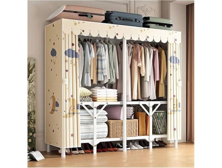 MmcdylyhEU Robuster tragbarer Kleiderschrank mit Abdeckung – Standgarderobe for Aufhängen von Kleidung, Faltbarer Organizer for die Aufbewahrung von Kleidungsstücken(Yellow2,150x170x45cm)