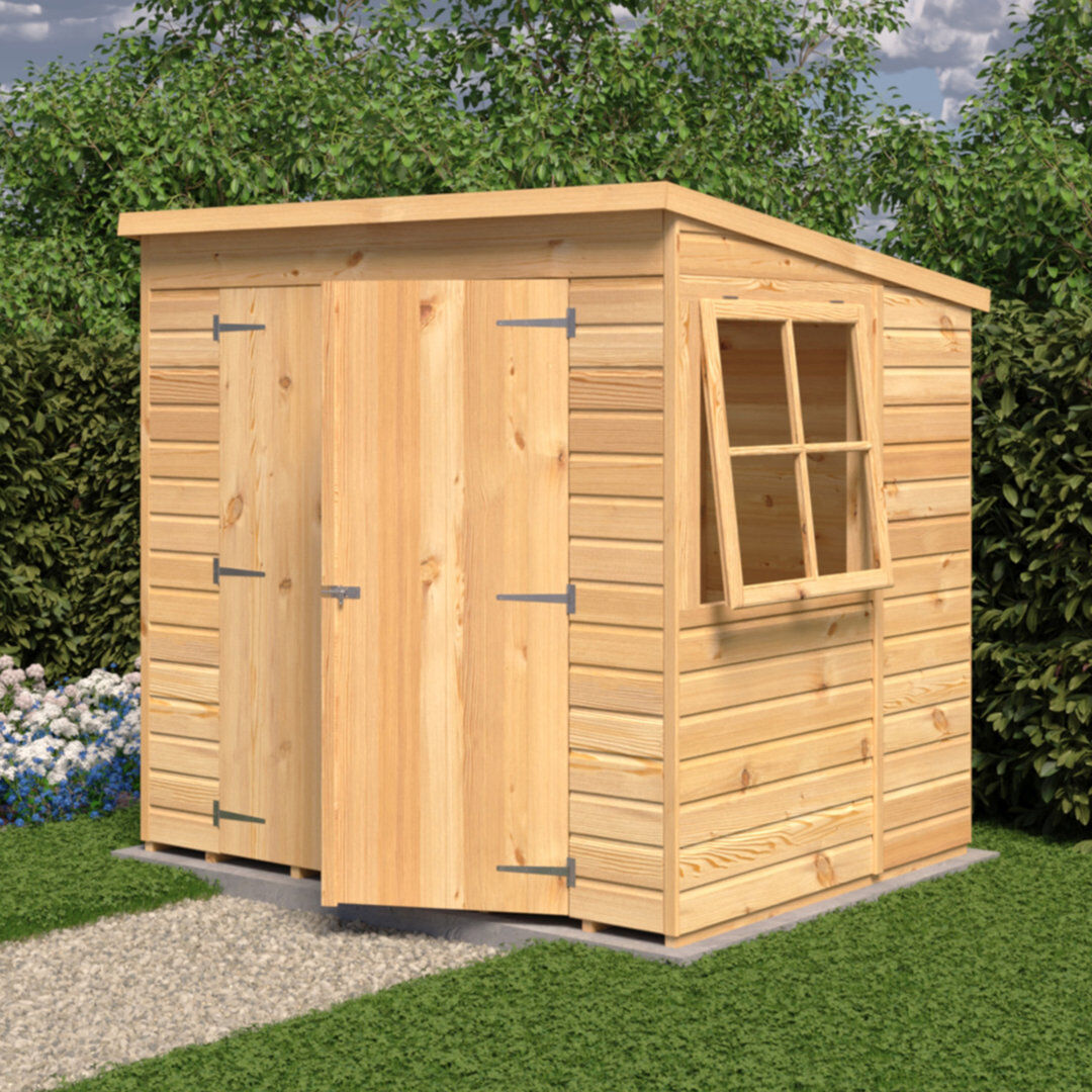 Shire GB Pent 7 x 5 Double Door Shiplap Shed Brown 205cm W X 148cm D X 199cm H