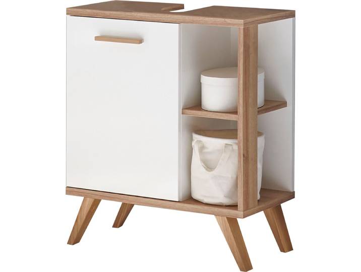 Waschbeckenunterschrank SAPHIR Quickset Unterbeckenschrank mit 1 Tür, 60,5 cm breit, ohne Waschbecken , weiss (weiß glanz, riviera eiche), B:60,5cm H:65cm T:33cm, Holzwerkstoff, Schränke, Waschbeckenunterschrank, Waschbeckenschrank inkl Türdämpfer, seitliche Ablagefächer, Holzgriffe