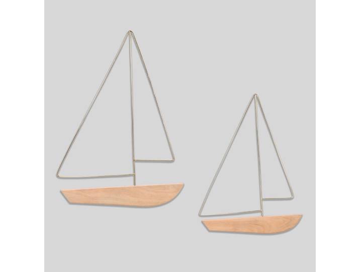Wanddekorationen in Form von Booten aus vergoldetem Stahl und Mangoholz (x2)