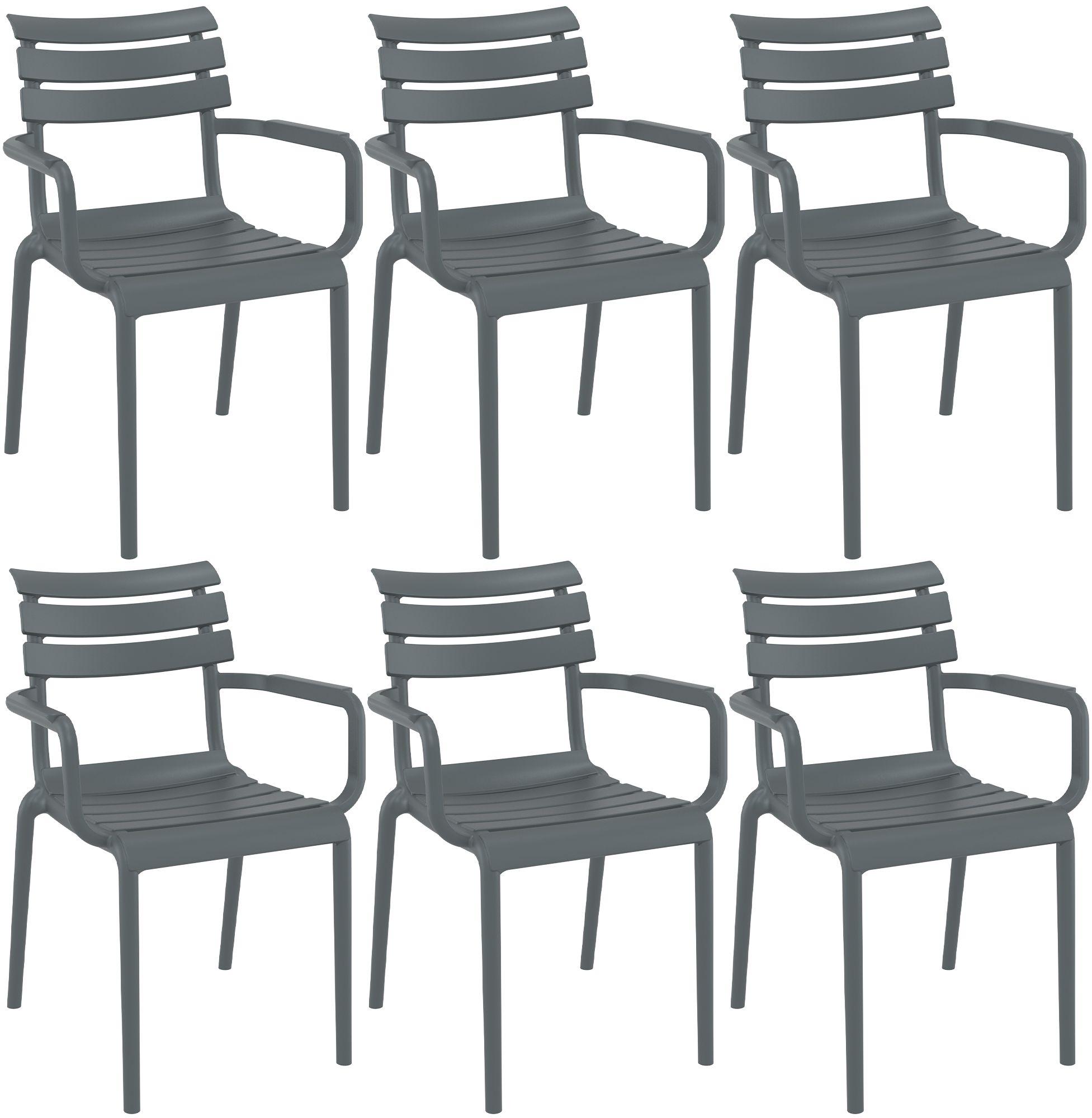 Gartenstuhl LARS 6er Set - 58x59x85cm, Kunststoff, Dunkelgrau | Stapelstuhl Loungestuhl Garten Outdoor-Stuhl