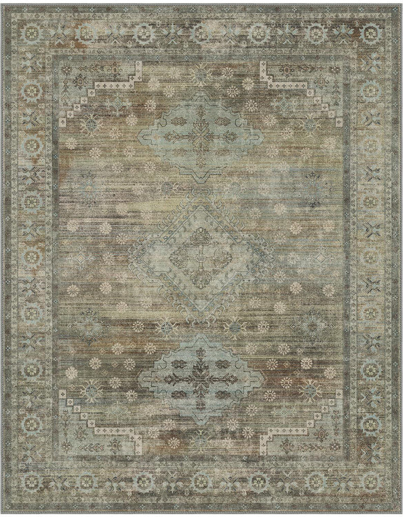 World Menagerie Oriental Machine Washable Area Rug with Non-Slip Backing Sage Rectangle 160 x 230 cm