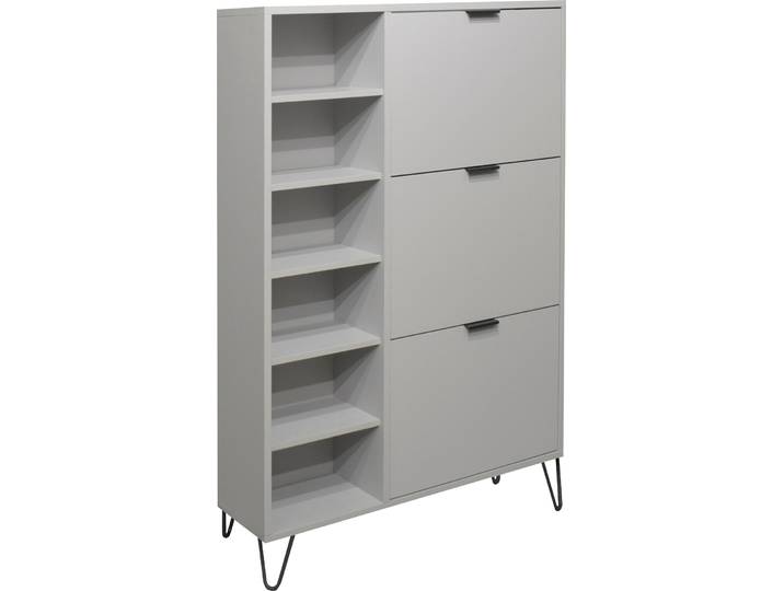 Schuhschrank MÄUSBACHER Bonnie , grau (kreidegrau matt), B:95cm H:139cm T:25cm, Holzwerkstoff, Schränke, Schuhschrank, Schuhschrank mit Drahtgestell