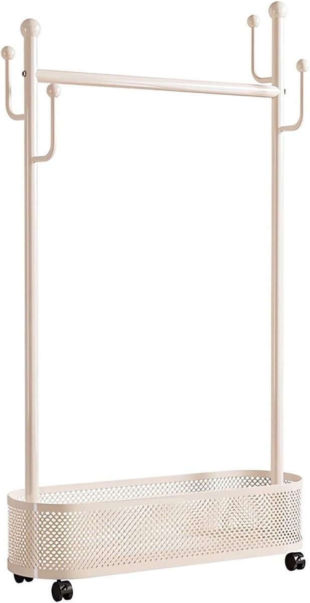 Wit kledingrek met plank en wielen, breedte: 100 cm