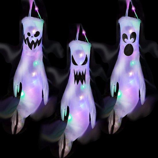 Set van 3 Halloween spook windzakken met LED-verlichting voor tuin, deur en raam