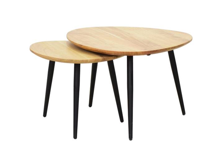 Carryhome Couchtischset, Schwarz, Akazie, Holz, Metall, 2-teilig, Akazie, vollmassiv, Holz, Freiform, konisch, 68x45x74 cm, rostfrei, einfacher Aufbau, Wohnzimmer, Wohnzimmertische, Couchtische, Couchtische Metall