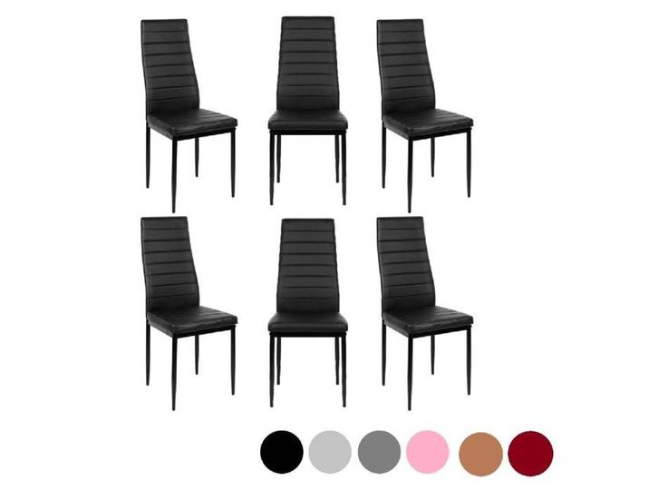 6X Chaises de salle à manger - Support Métallique et Siège PU Texturé - Chaises de Cuisine - Noir