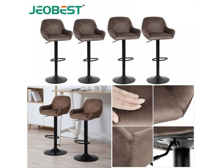 JEOBEST Tabourets de Bar Revêtement en Velours Résistant Chaise de Salle à Manger Facile à Nettoyer Set de 4 Fauteuils
