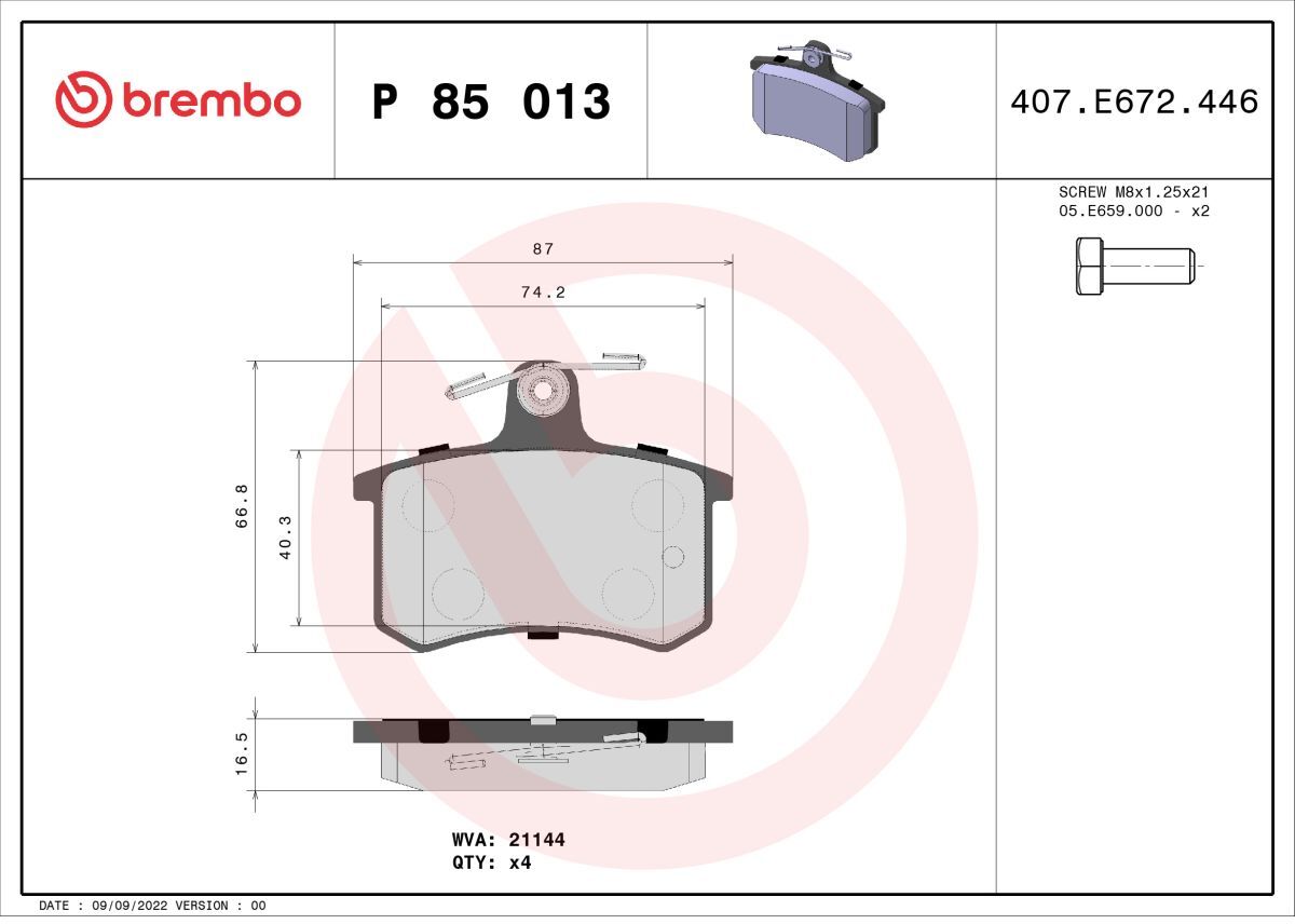 Bremsbelagsatz BREMBO P 85 013