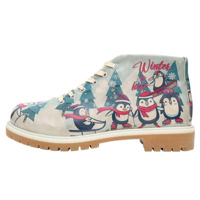 Schnürboots DOGO "Shortcut Boots Hedge-Hug Damen Stiefeletten, Shortcut Boots", Damen, Gr. 39, Normalschaft, blau (blau, rot), Lederimitat, Schuhe Schnürboots, Handgefertigt