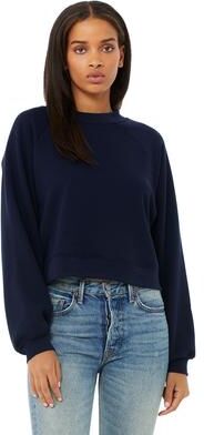 Bella + Canvas B7505 Women's Crop Raglan Fleece Crewneck Sweatshirt in Navy Blue size Small 7505