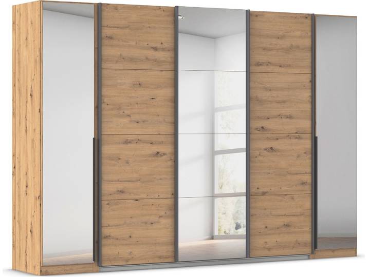 Schwebetürenschrank, Holzwerkstoff, Eiche Artisan, 301×210×62 cm, Mit Spiegeltüren, Klassisch, Rauch